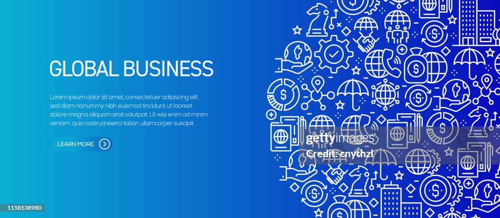 Global Business banner sjabloon met lijn iconen. Moderne vector illustratie voor advertentie, header, website.