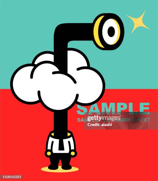 unique businessman with periscop or telescope head stretching through the cloud and looking (understand the bigger picture) - periscope stock illustrations