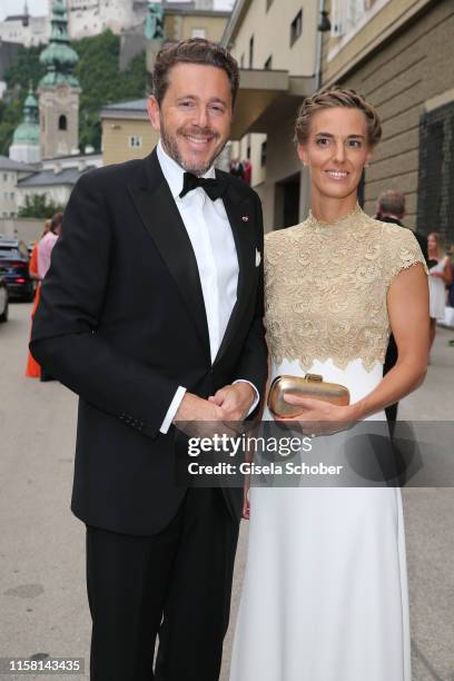 Harald Mahrer and his wife Andrea Samonigg-Mahrer at the premiere of "Idomeneo" during the Salzburg Opera Festival 2019 at Haus fuer Mozart on July...
