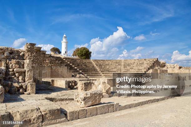 ancient odeon and lighthouse, paphos archaeological park - paphos archaeological park imagens e fotografias de stock