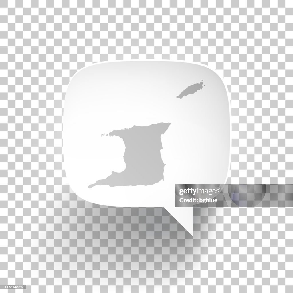 Burbuja de voz con mapa de Trinidad y Tobago sobre fondo en blanco