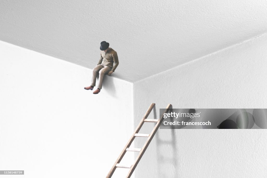 Surreal optical illusion, man change his point of view