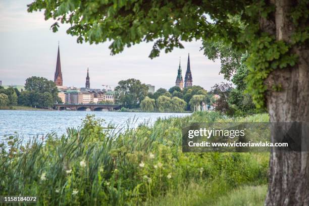 view across the außenalster, hamburg - alster lake stock pictures, royalty-free photos & images