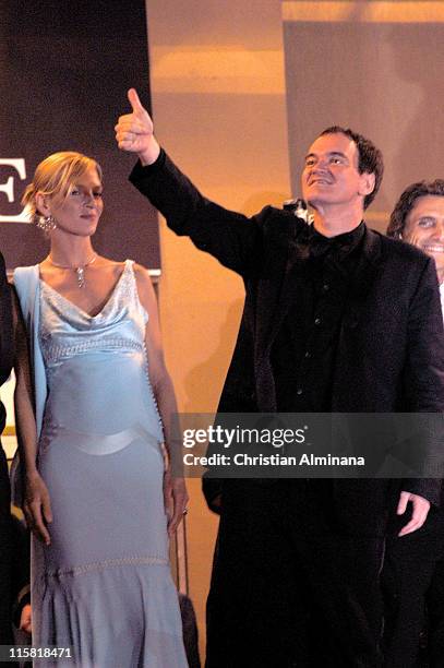 Quentin Tarantino and Uma Thurman during 2004 Cannes Film Festival - "Kill Bill Vol. 2" - Premiere at Palais Du Festival in Cannes, France.