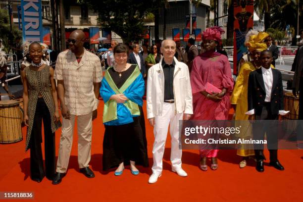 Michel Ocelot, director, Manu Di Bango and guests during 2005 Cannes Film Festival - "Kirikou et le fétiche égaré" - Photocall at Palais De Festival...