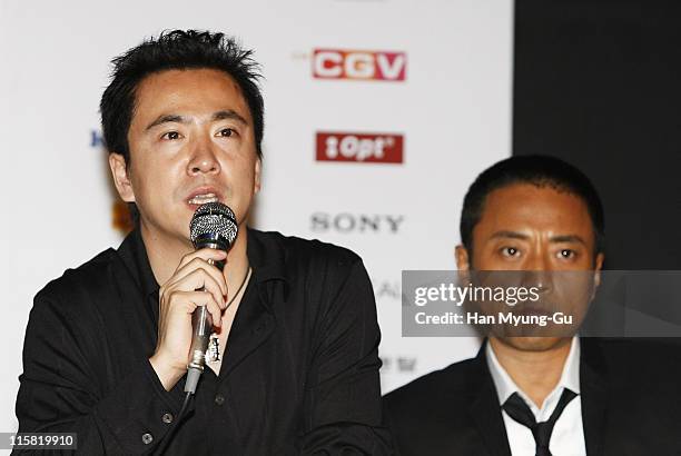 Producer Wang Zhonglei attend a news conference at the premiere of 'Assembly', the opening film of the 12th Pusan International Film Festival