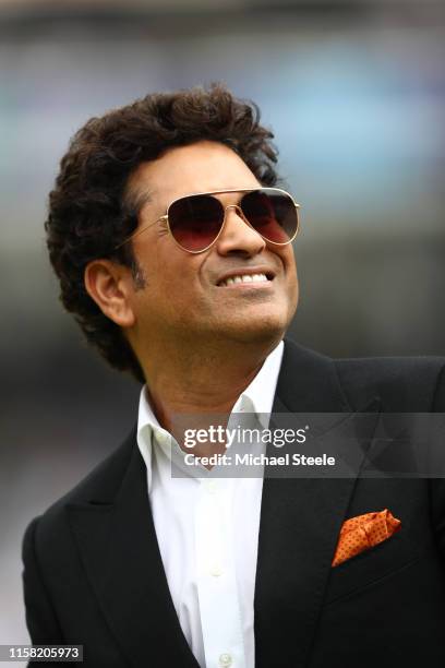 Ex India cricketer Sachin Tendulkar during the Group Stage match of the ICC Cricket World Cup 2019 between England and Australia at Lords on June 25,...