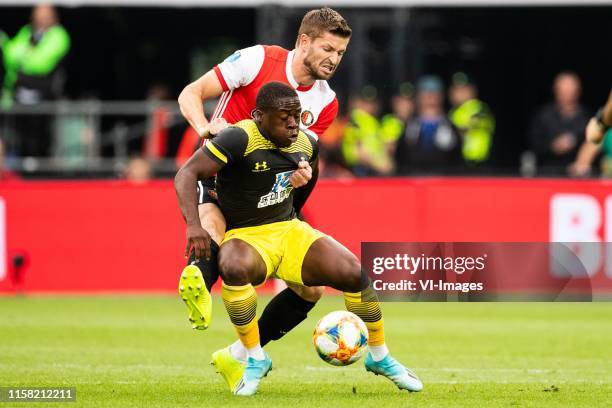 Jan-Arie van der Heijden of Feyenoord, Michael Obafemi of Southampton FC during the Pre-season Friendly match between Feyenoord and Southampton FC at...