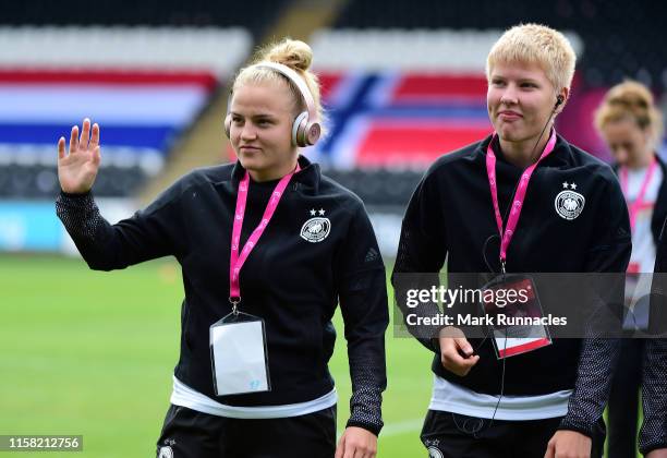 Germany Women's U19 players on the pitch ahead of the UEFA Women's Under19 European Championship Final between France Women's U19 and Germany Women's...