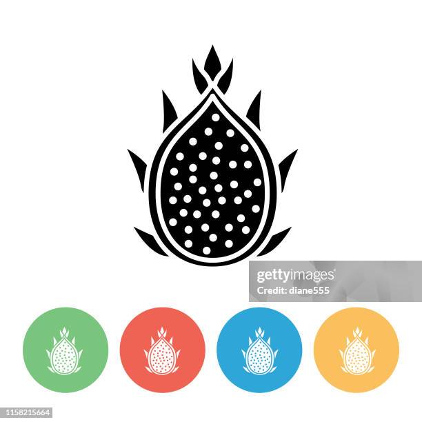 illustrations, cliparts, dessins animés et icônes de dragon fruit flat design fruit icône - pitaya