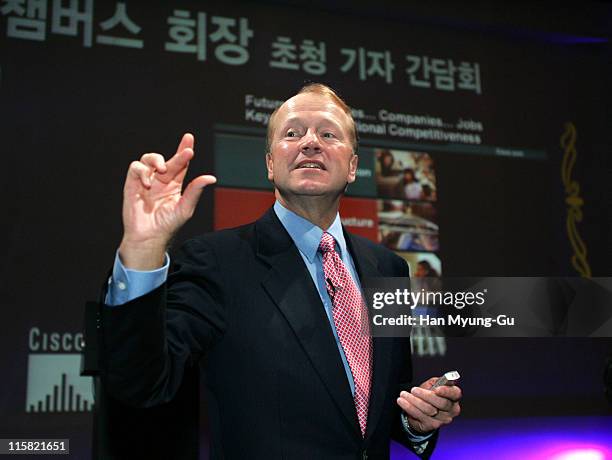 Cisco Systems CEO John Chambers talks to Cisco Korea Employees in Seoul, South Korea. Cisco Systems Inc. Plans to provide $50 million to help Korea's...