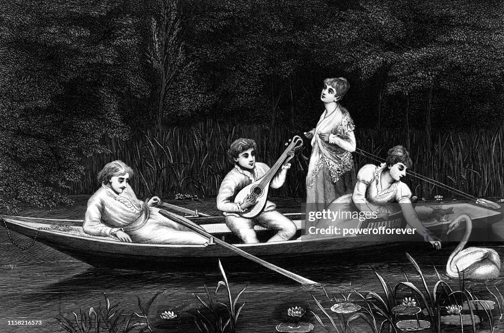 Two Young Couples on a Double Date - 19th Century