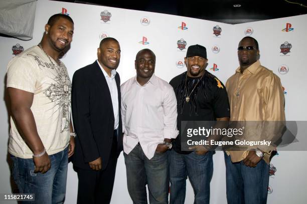 Stars Daunte Culpepper, Shawn Alexander, Marshall Faulk, Ray Lewis and Vince Young attend the Madden NFL 09 20th anniversary premiere at Touch on...