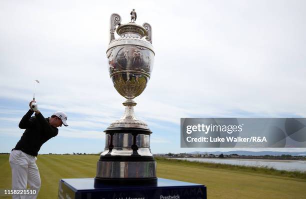 Euan Walker of Scotland in action during the finals on day six of the R&A Amateur Championship at Portmarnock Golf Club on June 22, 2019 in...