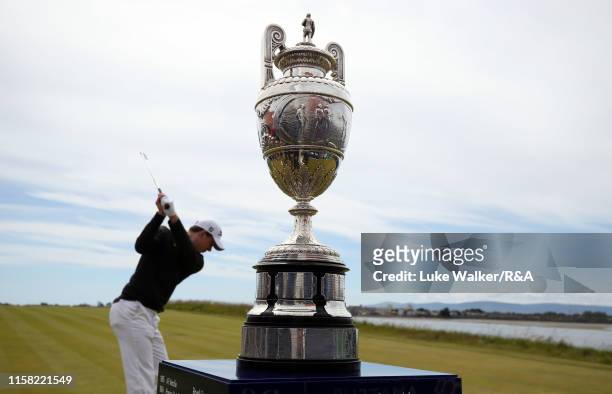 Euan Walker of Scotland in action during the finals on day six of the R&A Amateur Championship at Portmarnock Golf Club on June 22, 2019 in...