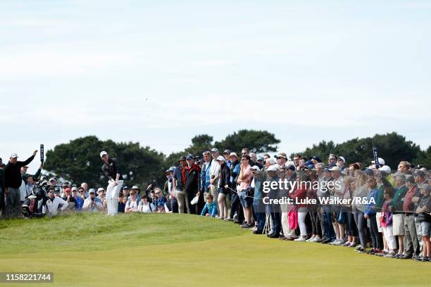 Euan Walker of Scotland in action during the finals on day six of the R&A Amateur Championship at Portmarnock Golf Club on June 22, 2019 in...