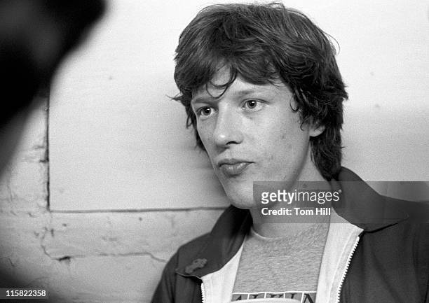 Chris Frantz of Talking Heads relaxes in the dressing room after performing at The Agora Ballroom on October 7, 1978 in Atlanta, Georgia.