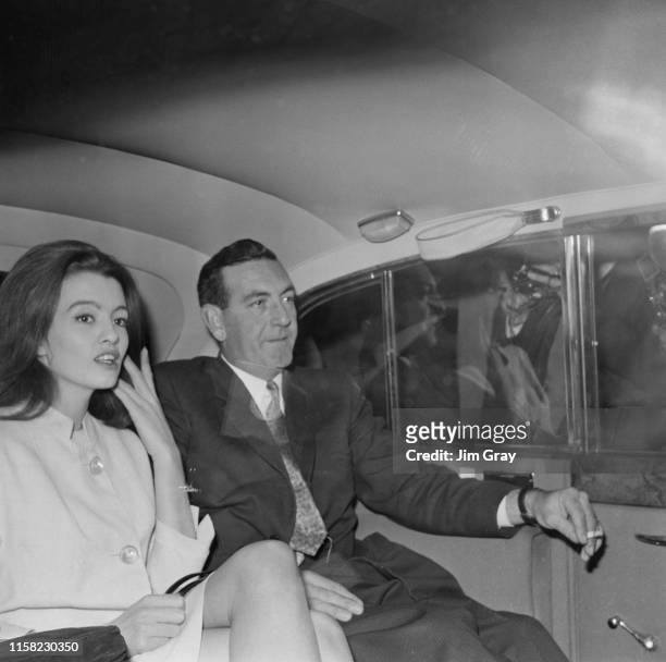 British showgirl and model, Christine Keeler leaves her house in Linhope Street, Marylebone, on her way to a hearing at Marylebone Court on charges...