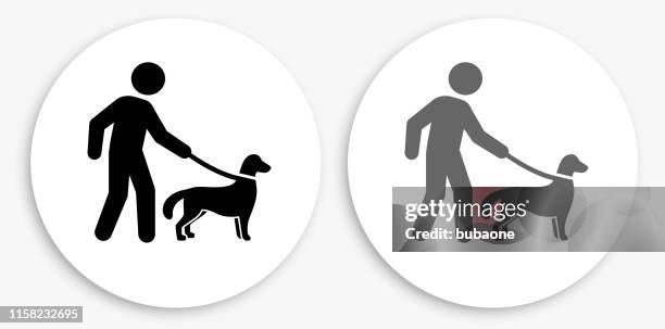 disability dog black and white round icon - seeing eye dog stock illustrations