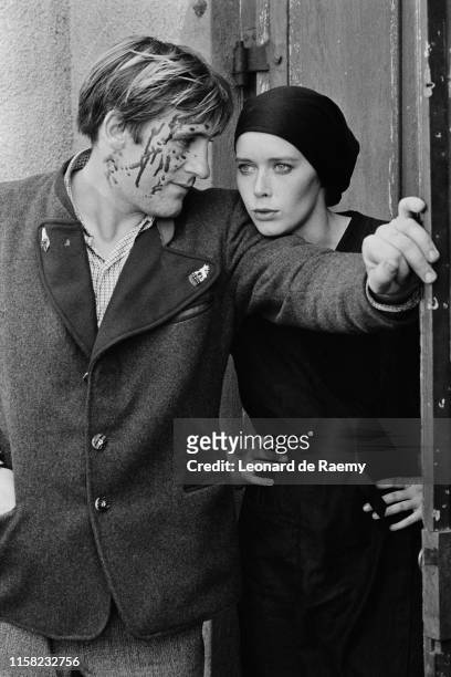 Gerard Depardieu and Sylvia Kristel on the set of Rene la Canne, directed by Francis Girod, 1976