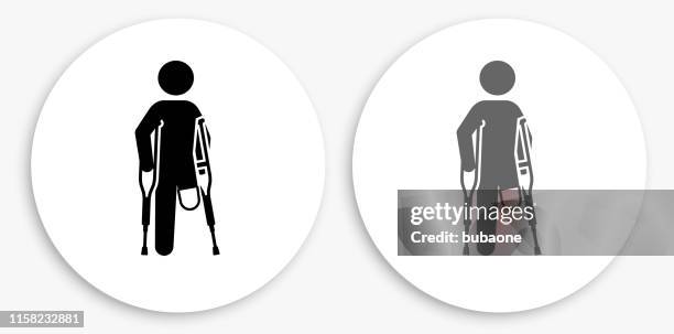 leg amputee black and white round icon - amputee stock illustrations