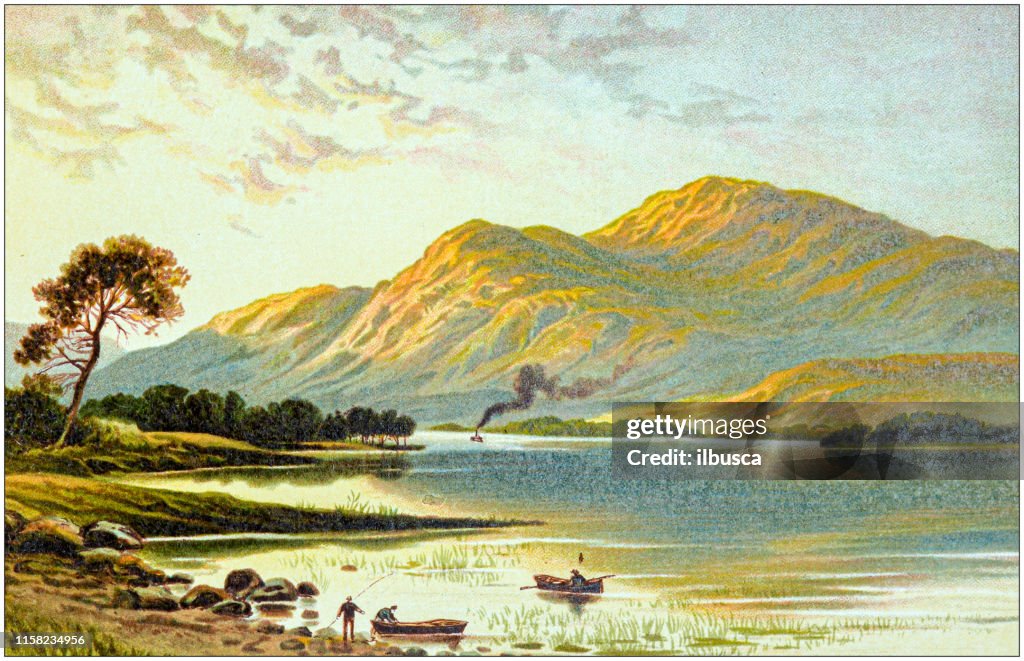 Antique painting of Scotland cities, lakes and mountains: Ben Lomond from Tarbet