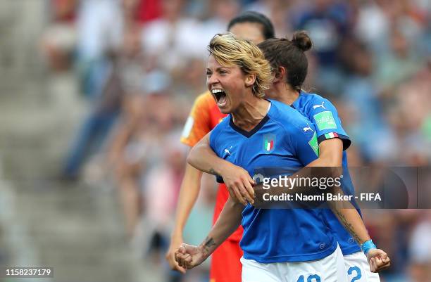 Valentina Giacinti of Italy celebrates after scoring her team's first goal during the 2019 FIFA Women's World Cup France Round Of 16 match between...