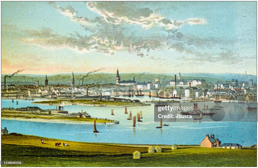 Antique painting of Scotland cities, lakes and mountains: Aberdeen