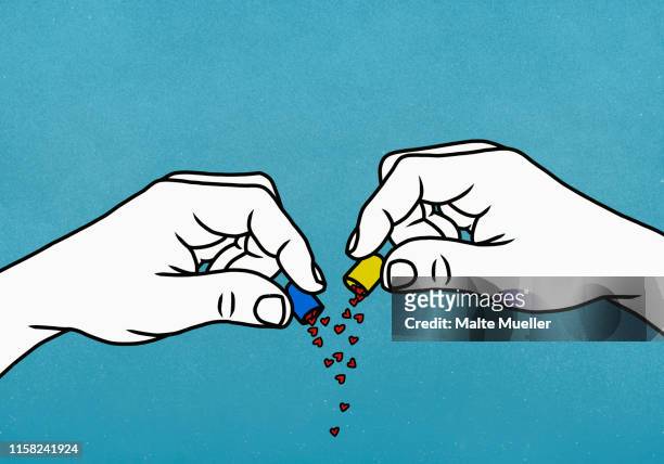 hearts spilling from open medicine capsule - nutritional supplement stock illustrations