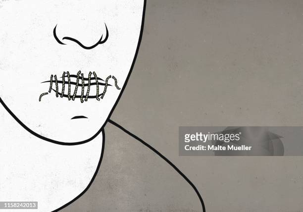 string sealing mans lips - social exclusion stock illustrations