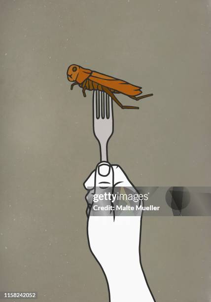fork piercing cockroach - pierced stock illustrations