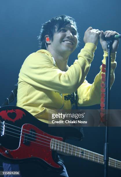 Pete Wentz of Fall Out Boy performs at Wembley Arena on October 22, 2008 in London, England.