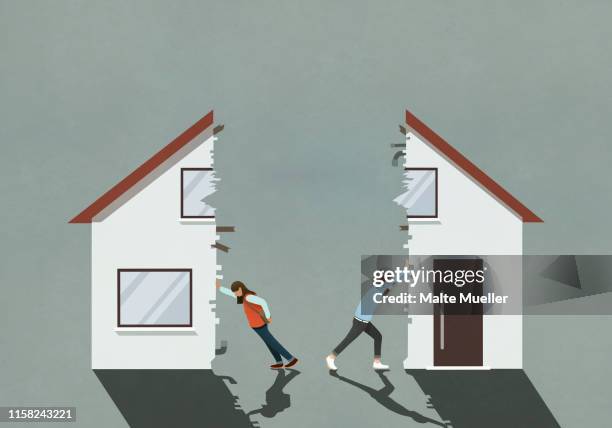 illustrations, cliparts, dessins animés et icônes de couple splitting house in divorce - divorce