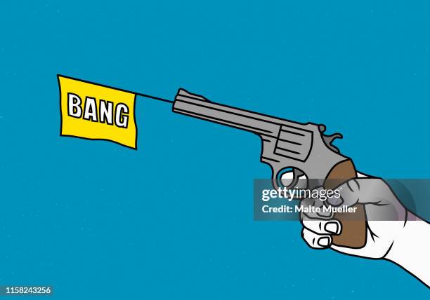 ilustraciones, imágenes clip art, dibujos animados e iconos de stock de man holding a toy gun - weaponry