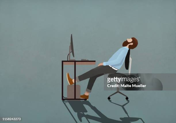 tired businessman sleeping at desk - zeit verschwenden stock-grafiken, -clipart, -cartoons und -symbole