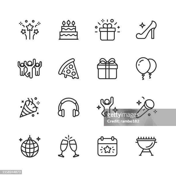 party line icons. editable stroke. pixel perfect. for mobile and web. contains such icons as party, decoration, disco ball, dancing, nightlife. - friendship stock illustrations