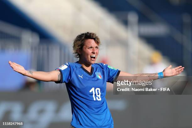 Valentina Giacinti of Italy reacts during the 2019 FIFA Women's World Cup France Round Of 16 match between Italy and China at Stade de la Mosson on...