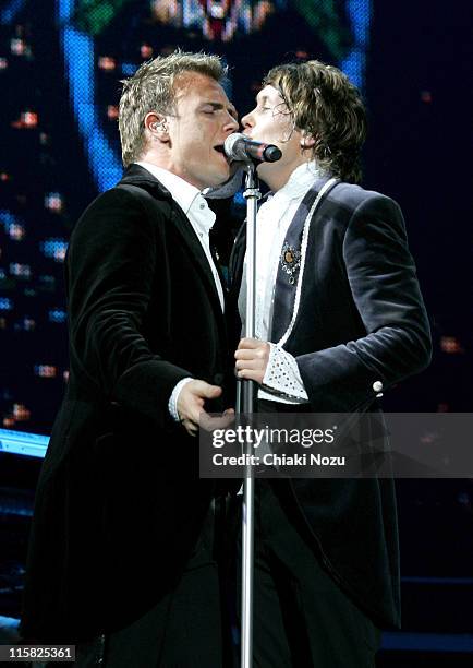 Mark Owen and Gary Barlow of Take That 006 during Take That in Concert at Wembley Stadium in London - May 8, 2006 at Wembley Stadium in London, Great...