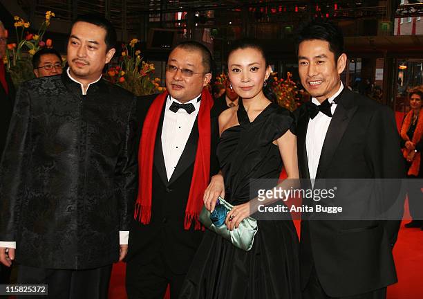Zhang Jiayi, director Wang Xiaoshuai, Liu Weiwei, and Cheng Taisheng attend the In Love We Trust Pemiere during day two of the 58th Berlinale...