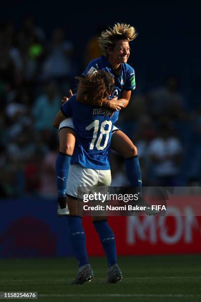 Ilaria Mauro and Valentina Giacinti of Italy celebrate following their sides victory in the 2019 FIFA Women's World Cup France Round Of 16 match...