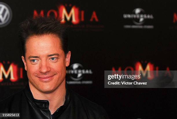 Actor Brendan Fraser poses for photographers during a photocall to promote the film "The Mummy: Tomb of the Dragon Emperor" at Four Seasons Hotel on...