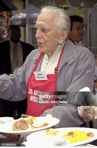 Kirk Douglas during Kirk Douglas and Anne Douglas Host the LA Mission's 2005 Thanksgiving Meal at The LA Mission in Los Angeles, California, United...