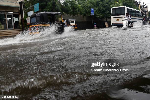 Water Logging at M.G.Road Panvel due to heavy rain, on July 27, 2019 in Navi Mumbai, India. Normal life in Mumbai affected as heavy rains lashed the...