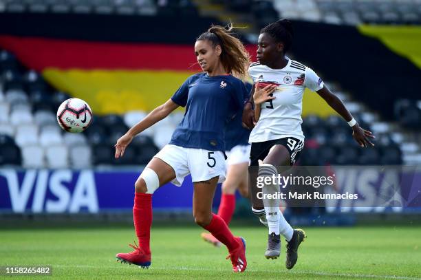 Nicole Anyomi of Germany challenged by Maelle Lakrar of France during the UEFA Women's Under19 European Championship Final between France Women's U19...