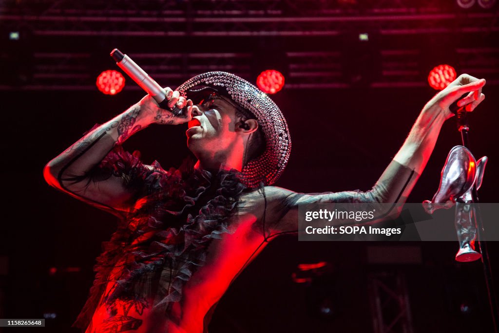 Achille Lauro performs live on stage during the Gru Village...