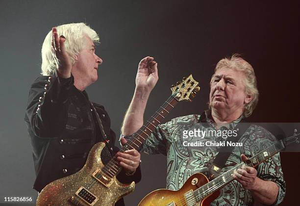 Howard Leese and Mick Ralphs of Bad Company perform at Wembley Arena on April 11, 2010 in London, England.