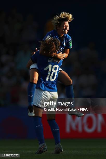 Ilaria Mauro and Valentina Giacinti of Italy celebrate following their sides victory in the 2019 FIFA Women's World Cup France Round Of 16 match...