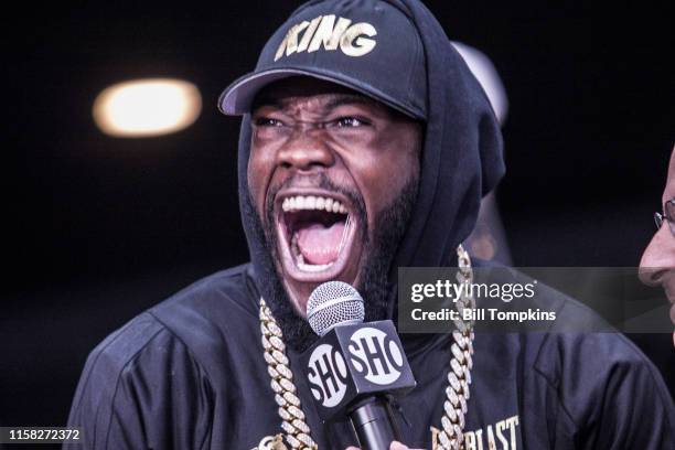 March 2: MANDATORY CREDIT Bill Tompkins/Getty Images Deontay Wilder screams while being interviewed during the weighin for his upcoming Heavyweight...