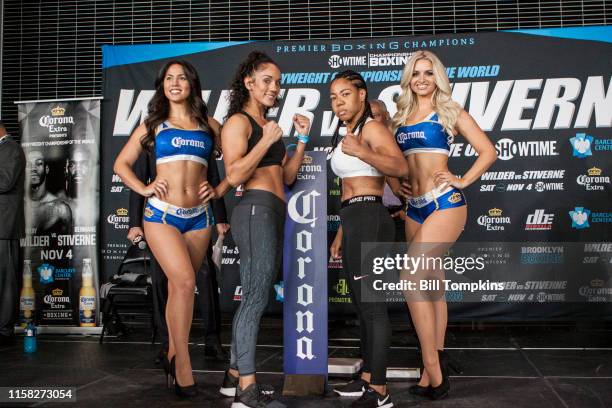 March 3: MANDATORY CREDIT Bill Tompkins/Getty Images Amanda Serrano and Marilyn Hernandez pose during their weigh in at the Barclays Center in...