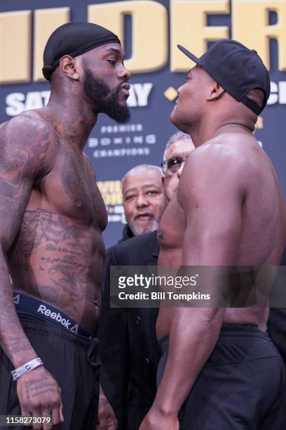 Deontay Wilder and Luis Ortiz pose and faceoff in preparations for the Heavyweight fight. Barclays Center, Brooklyn, New York